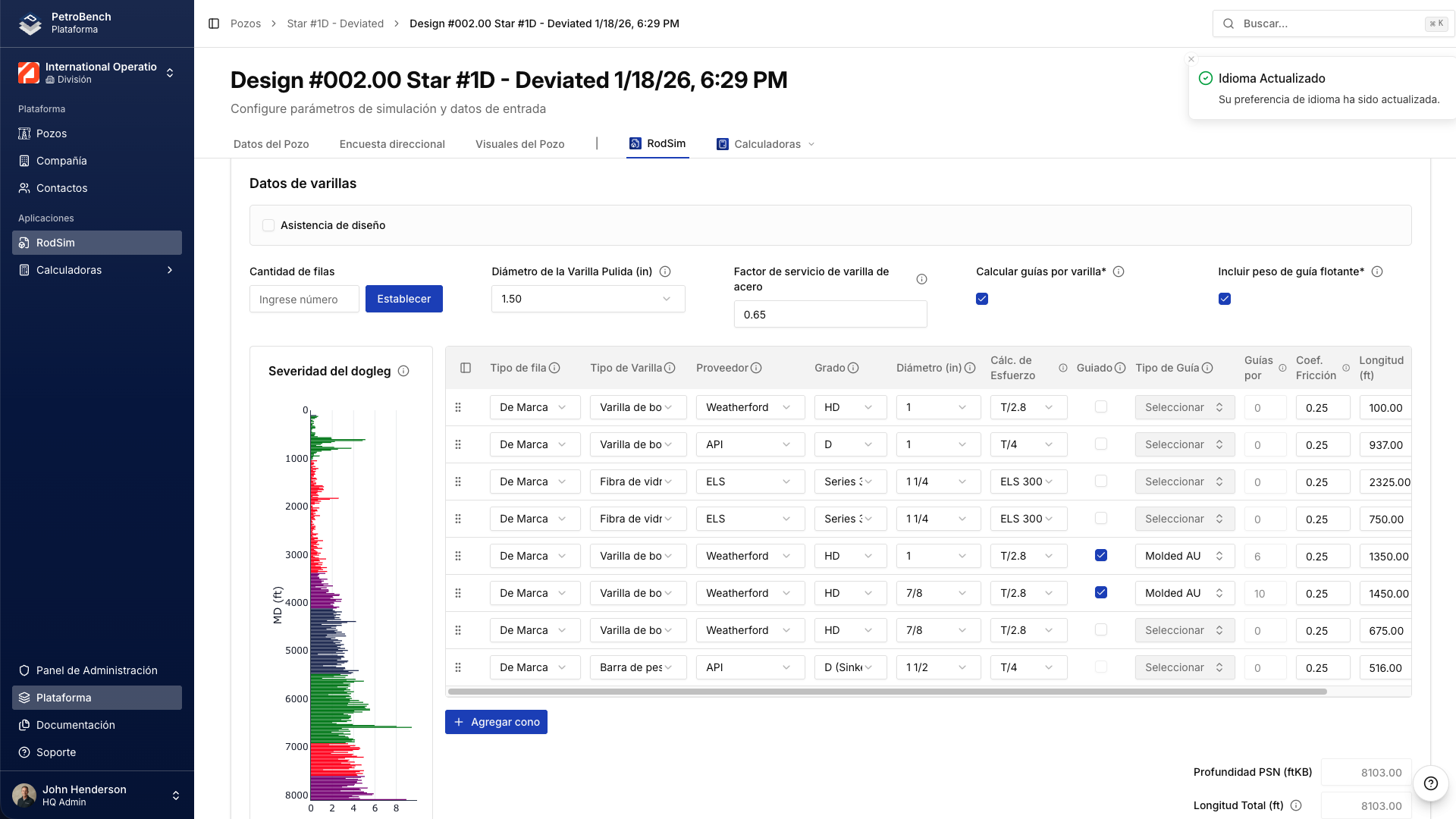 Interface localized to Spanish